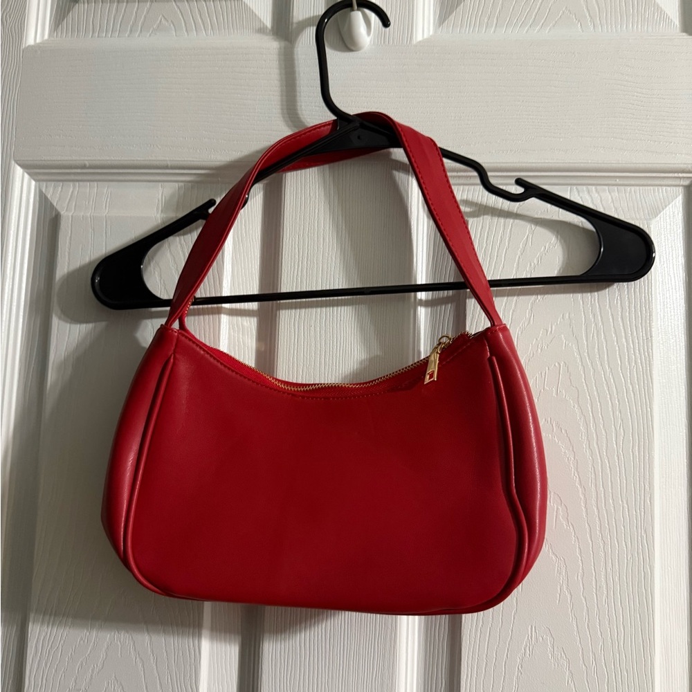 Red Faux Leather Shoulder Bag